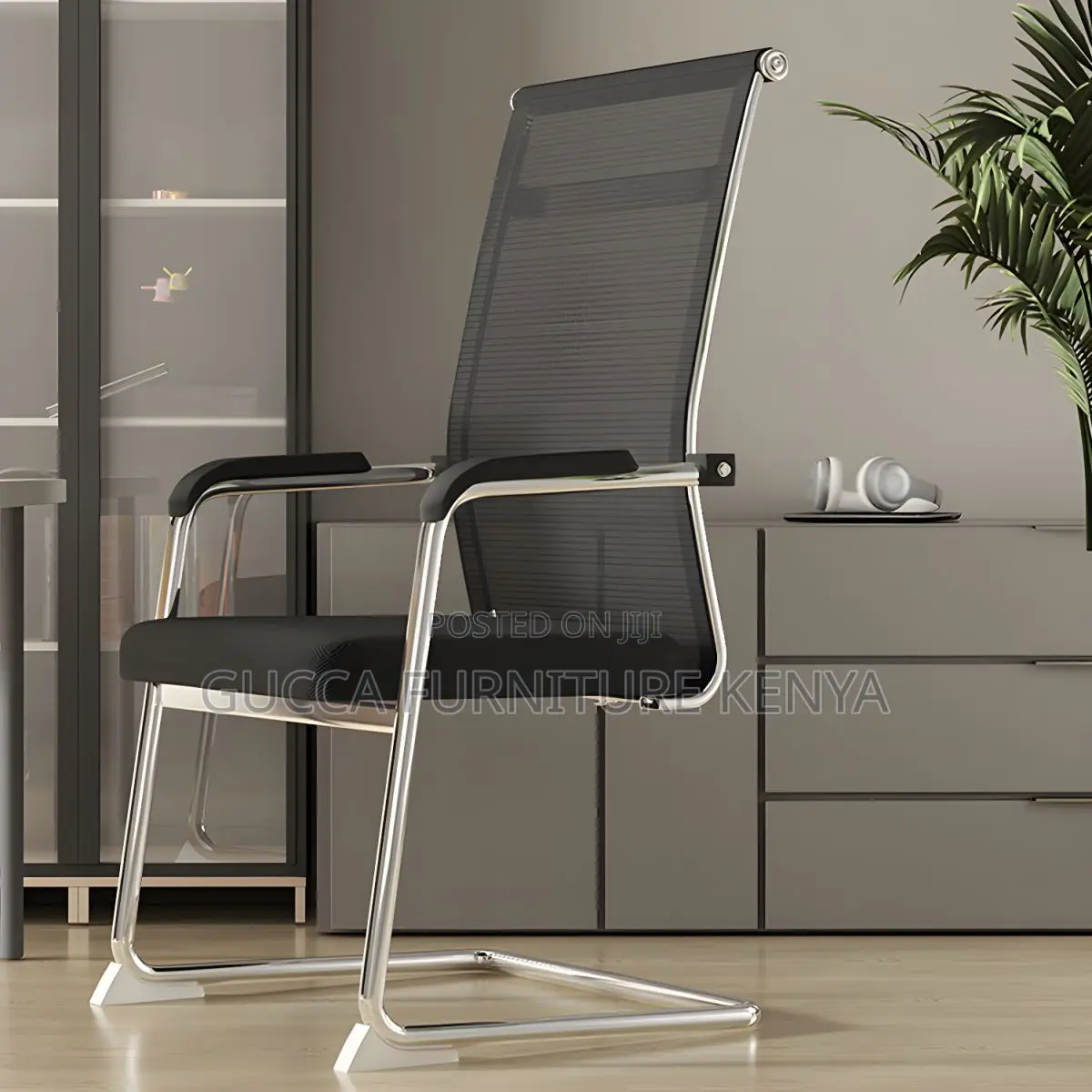 Office Chairs:Mesh Chair With Silver Frame and Armrests