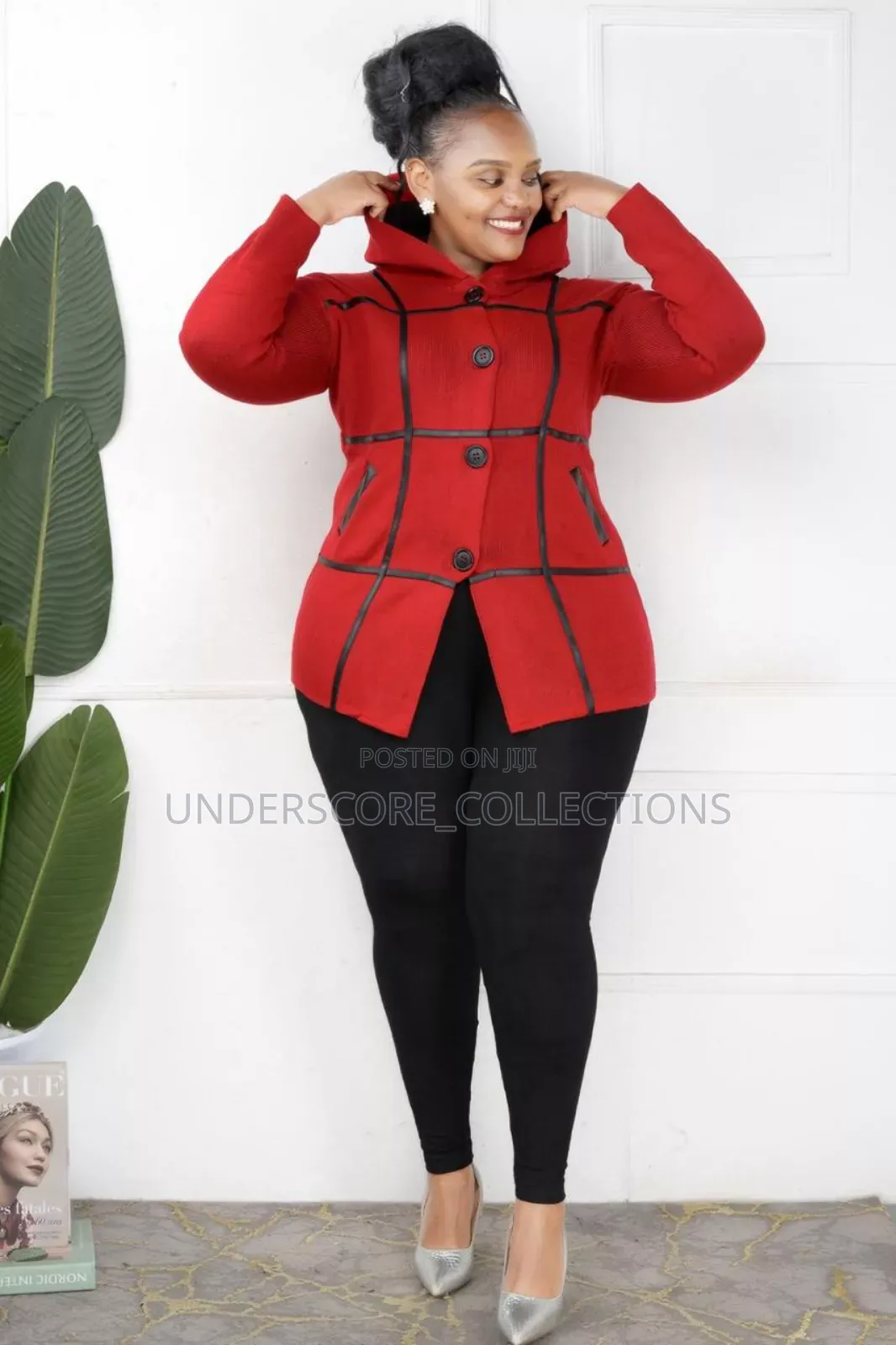 Red Sweater With Leather Stripes