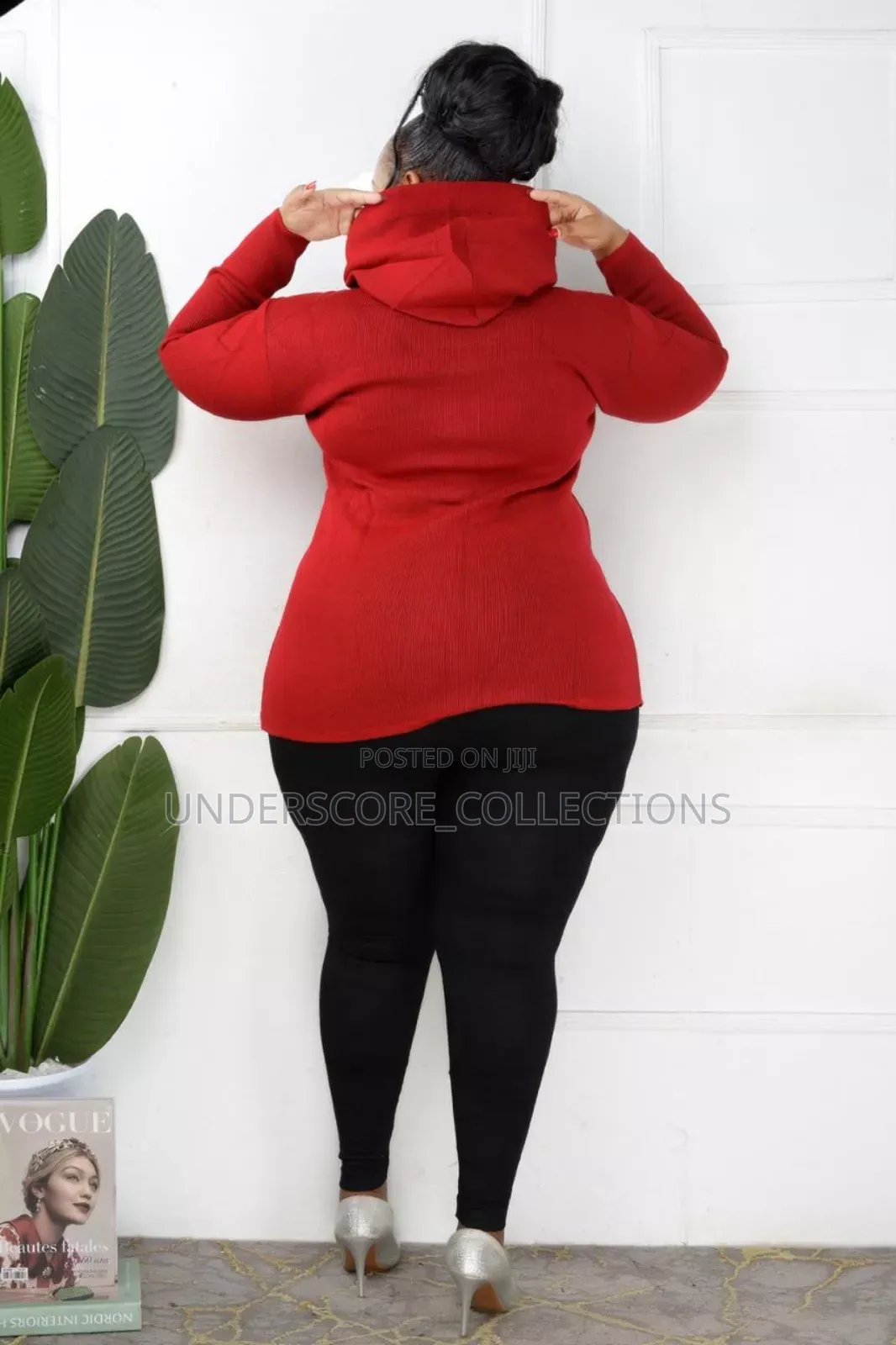 Red Sweater With Leather Stripes
