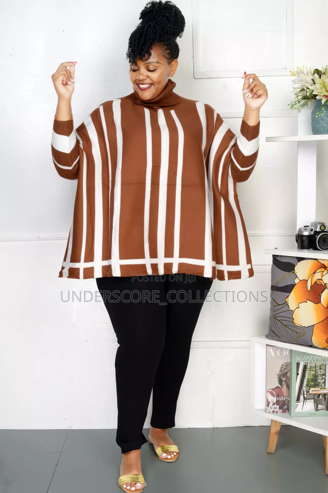 White/Brown Striped Ponchos