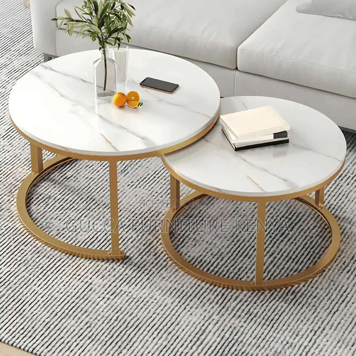 Coffee Tables:Marble Top Metal Frame Round Coffee Table
