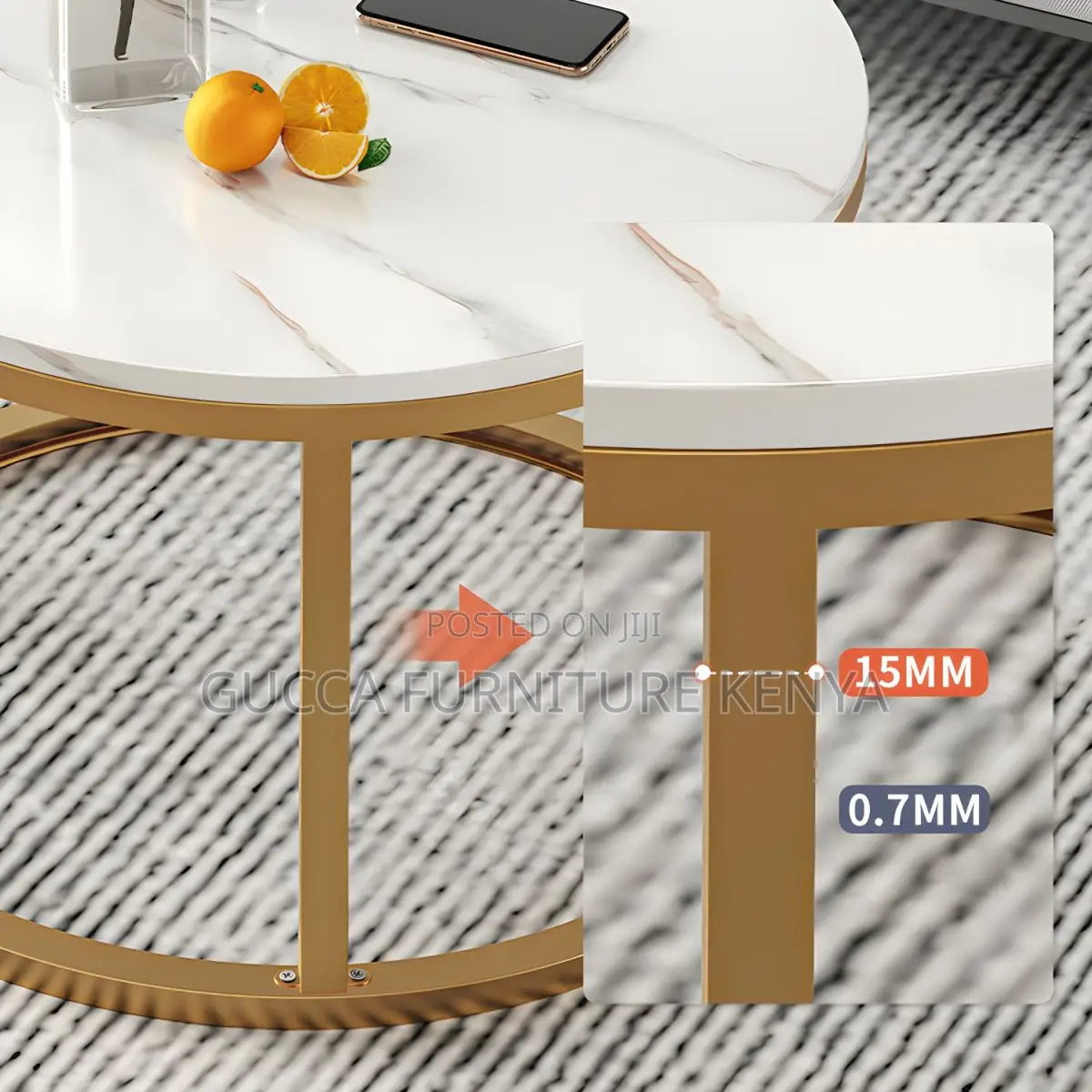 Coffee Tables:Marble Top Metal Frame Round Coffee Table