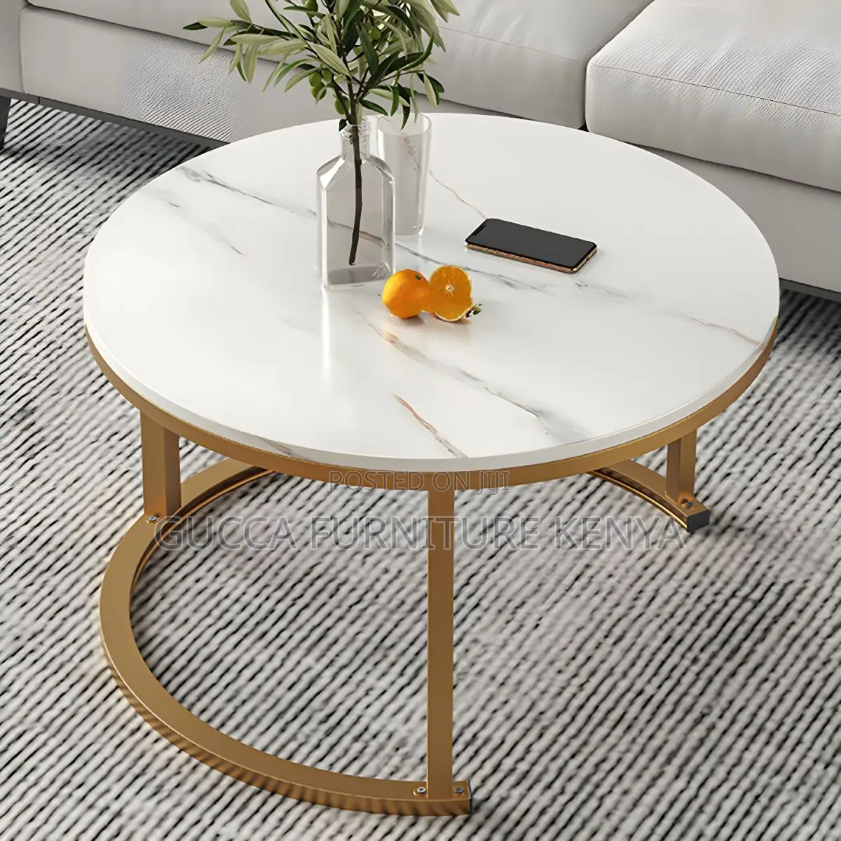Coffee Tables:Marble Top Metal Frame Round Coffee Table