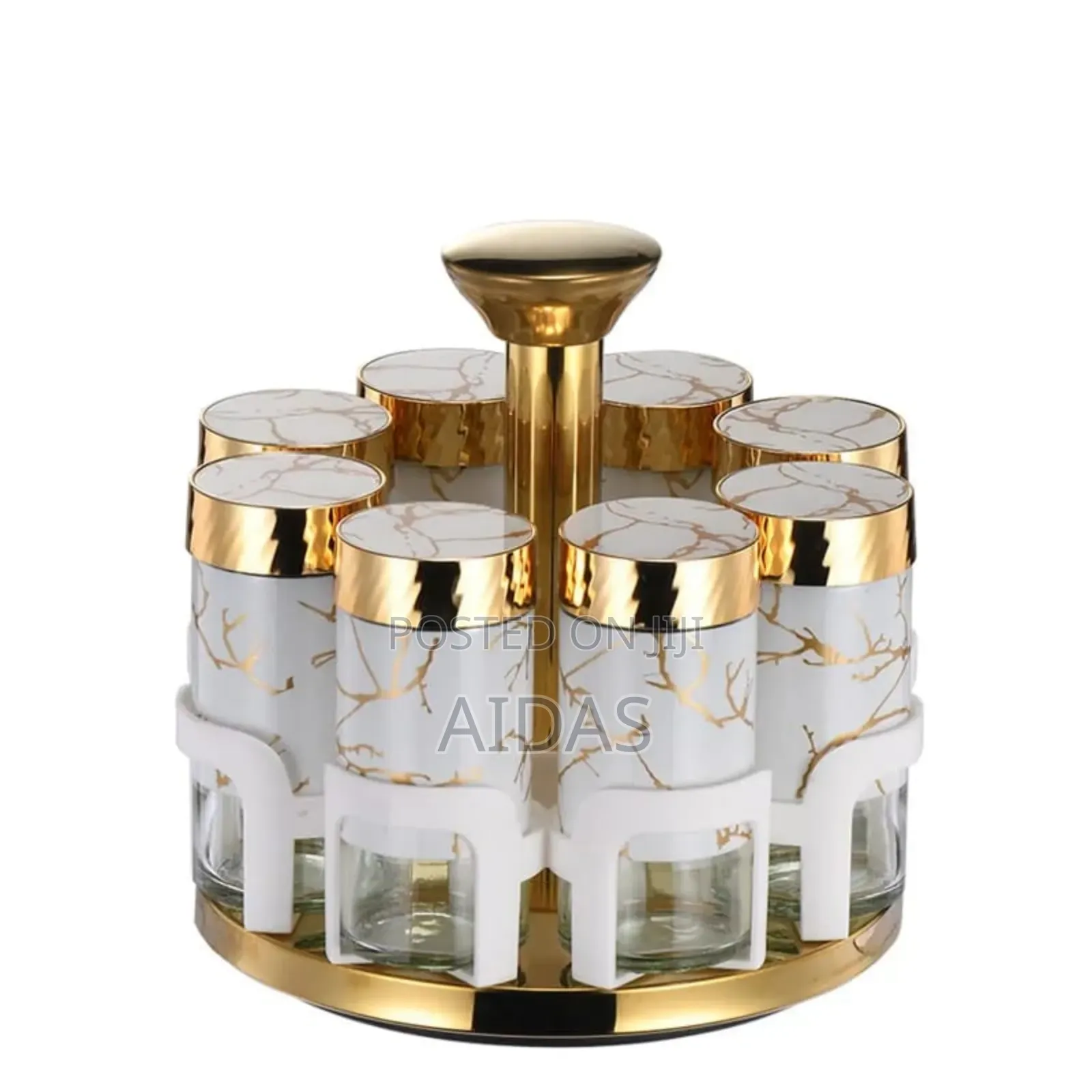 Marble Rotating Stainless Steel Glass Condiment Spice Jar