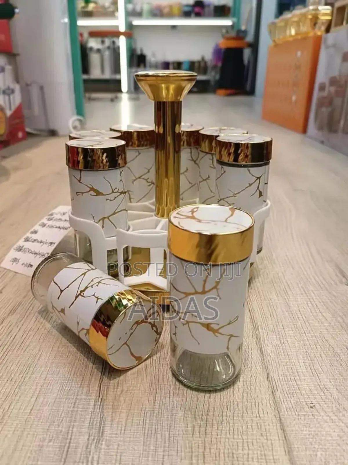 Marble Rotating Stainless Steel Glass Condiment Spice Jar