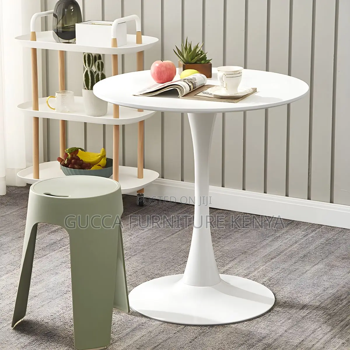 Dining Tables:Tulip Metal Base Round White Dining Table