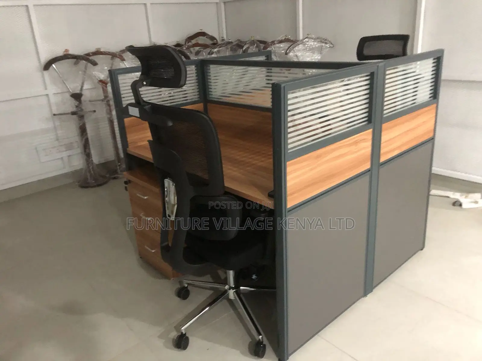 Office Workstations; 2-Way Modular Brown Workspace