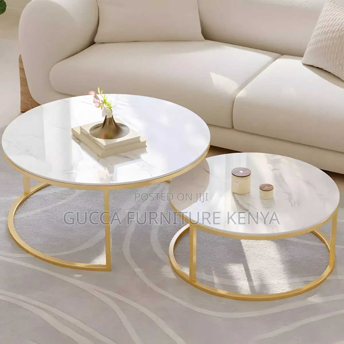 Coffee Tables:Twin Round Nesting Coffee Table Marble Top