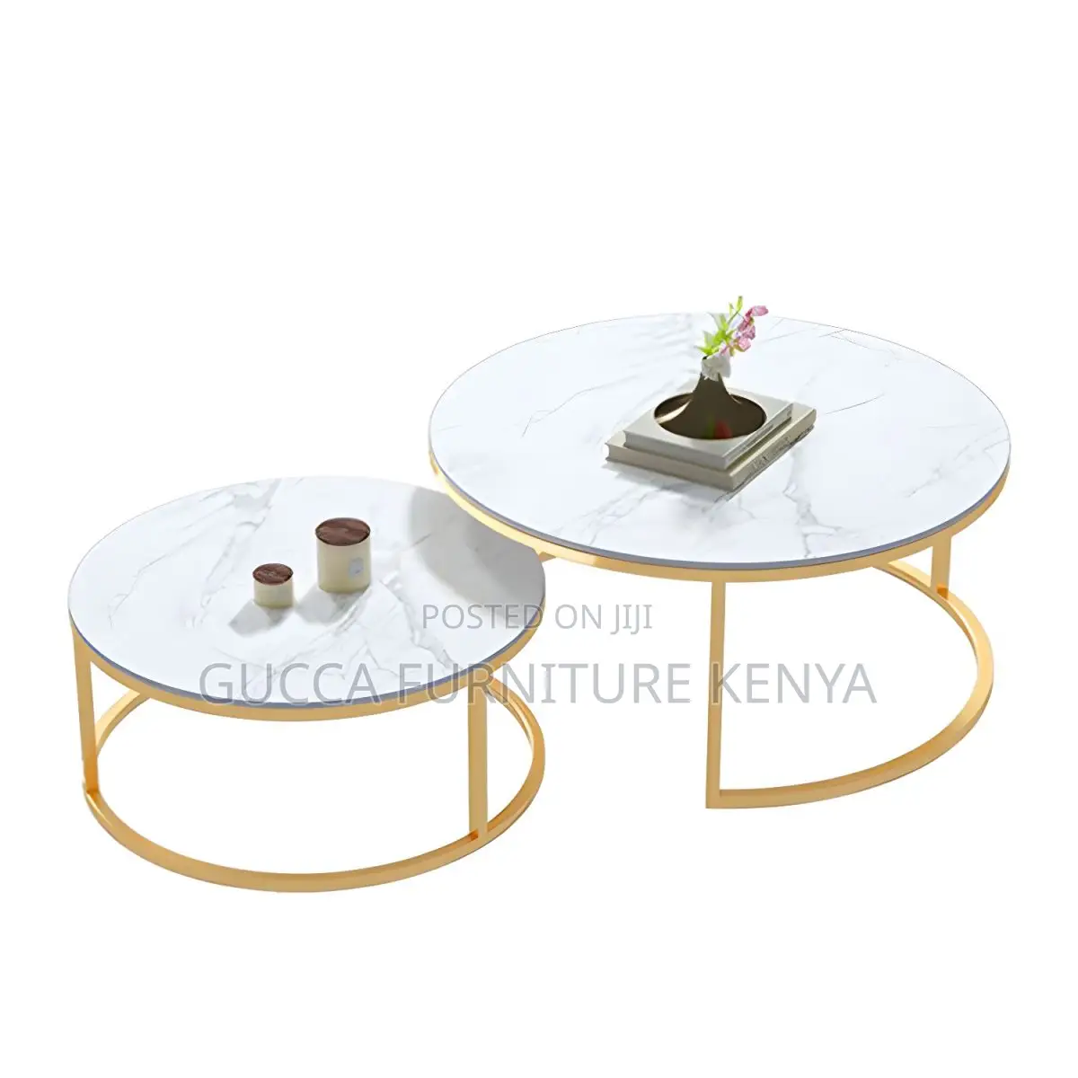 Coffee Tables:Twin Round Nesting Coffee Table Marble Top