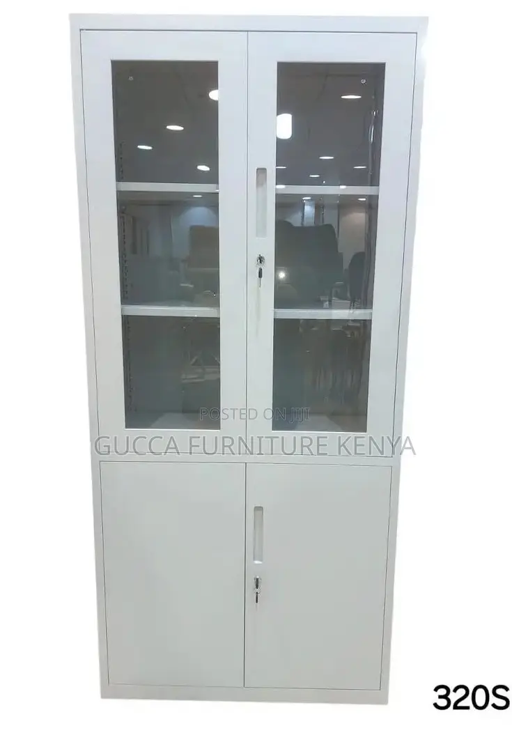 Cabinets: 2-Door Half Glass Steel Frame Storage Unit