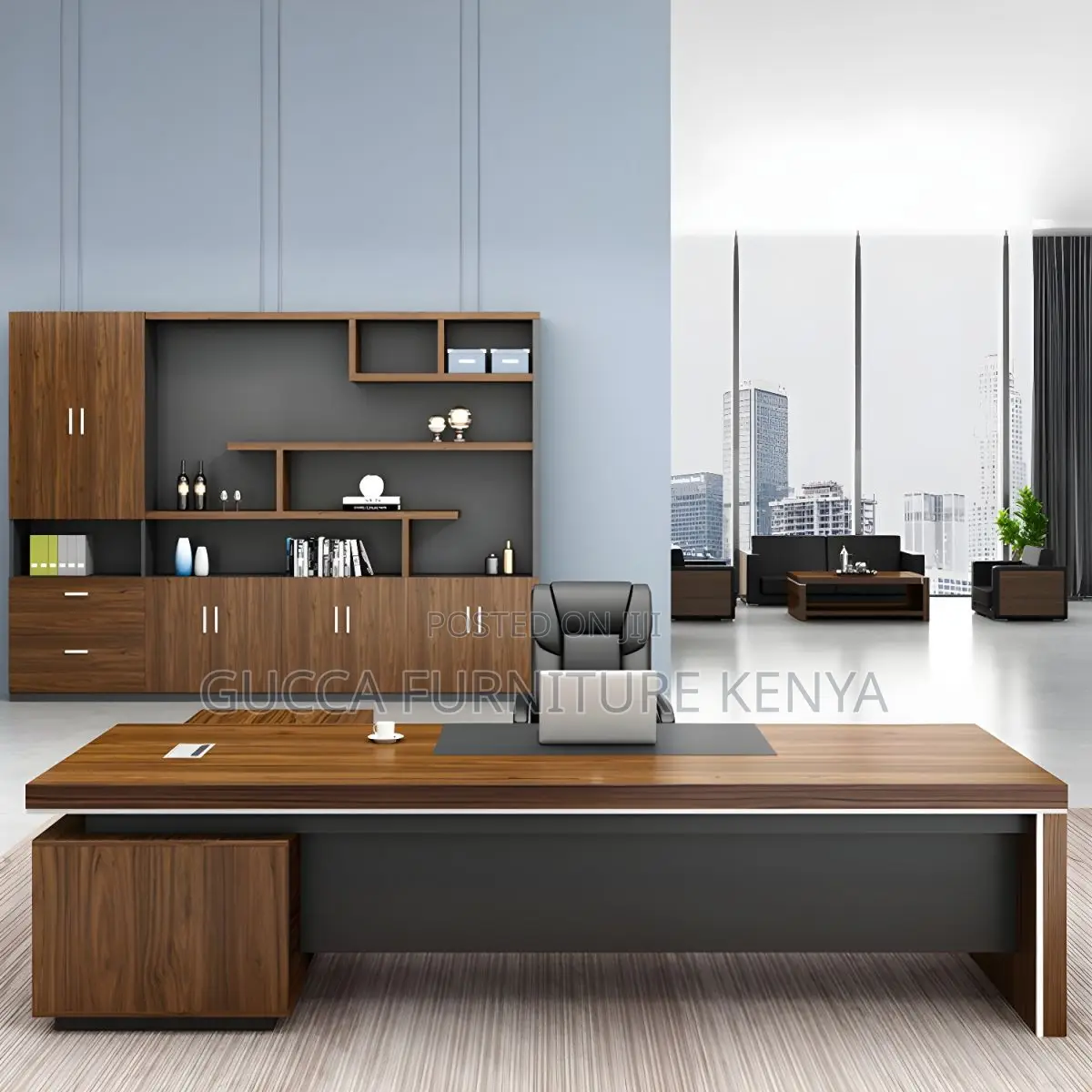 Office Desk: Brown L-Shape Executive Modern Desk for Office
