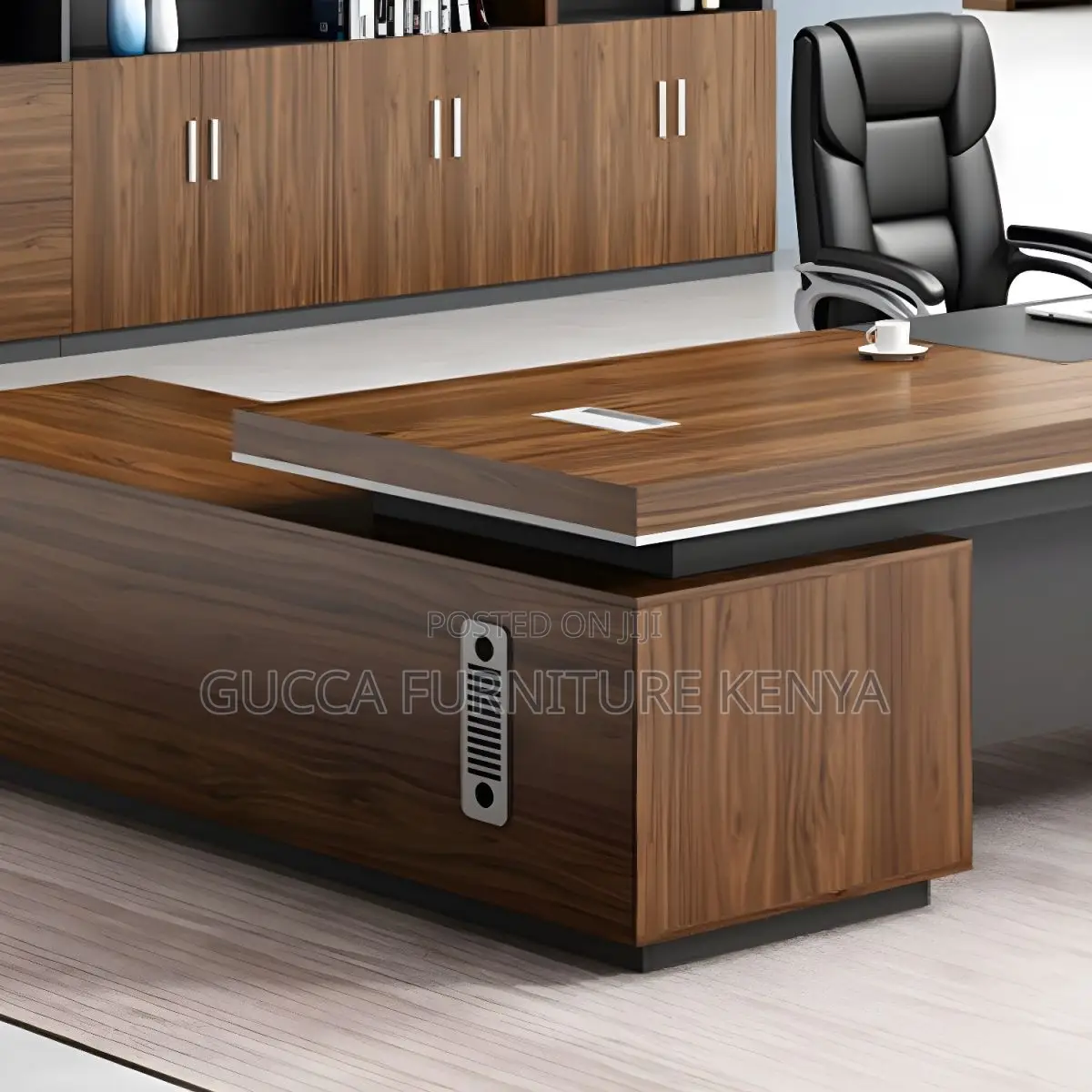 Office Desk: Brown L-Shape Executive Modern Desk for Office