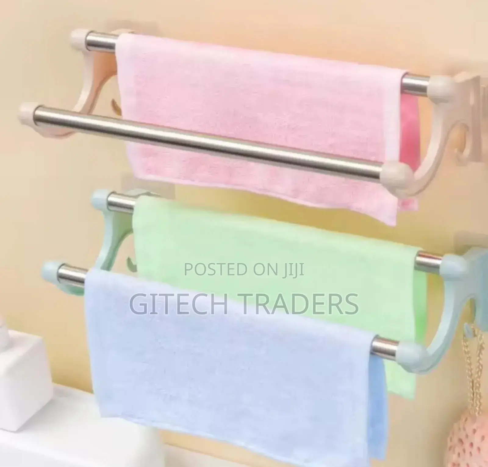 *34cm Self Adhesive Double Pole Towel Holder,