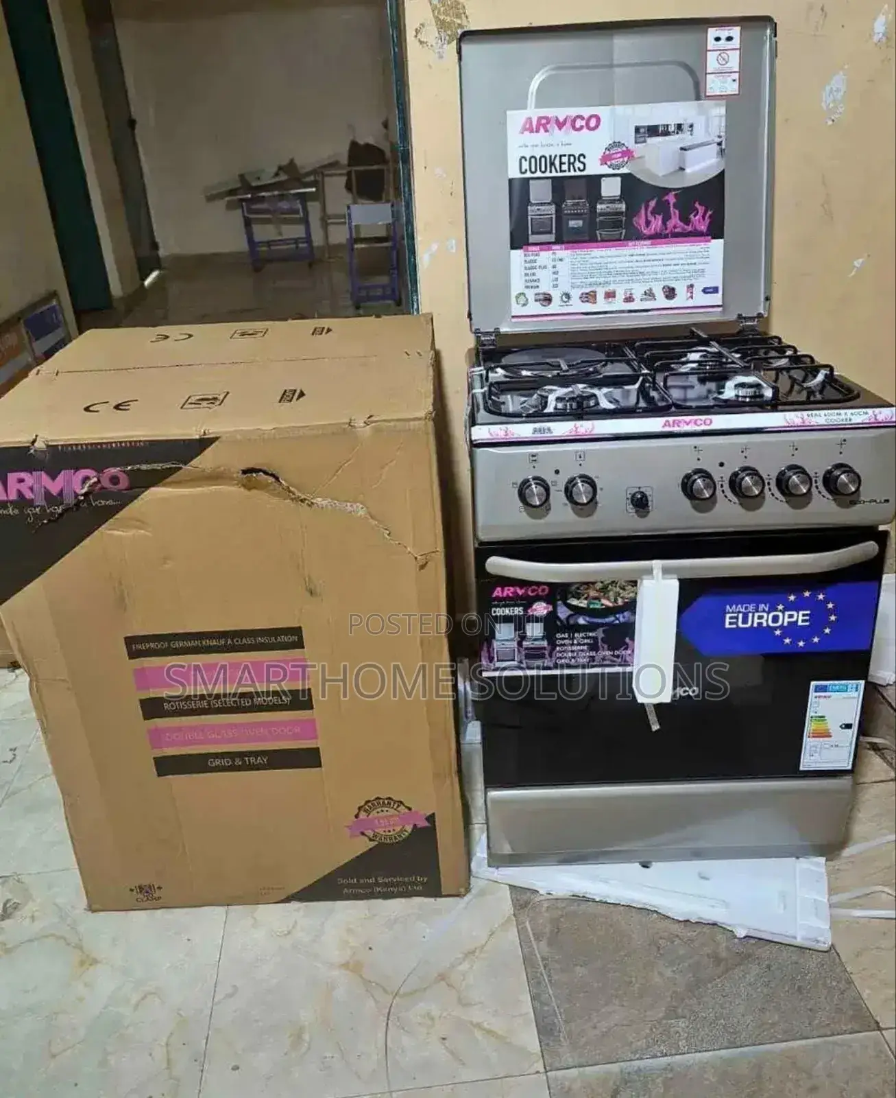 Armco 60*60cm 3g+1e Standing Cooker With Oven Cooker -Black