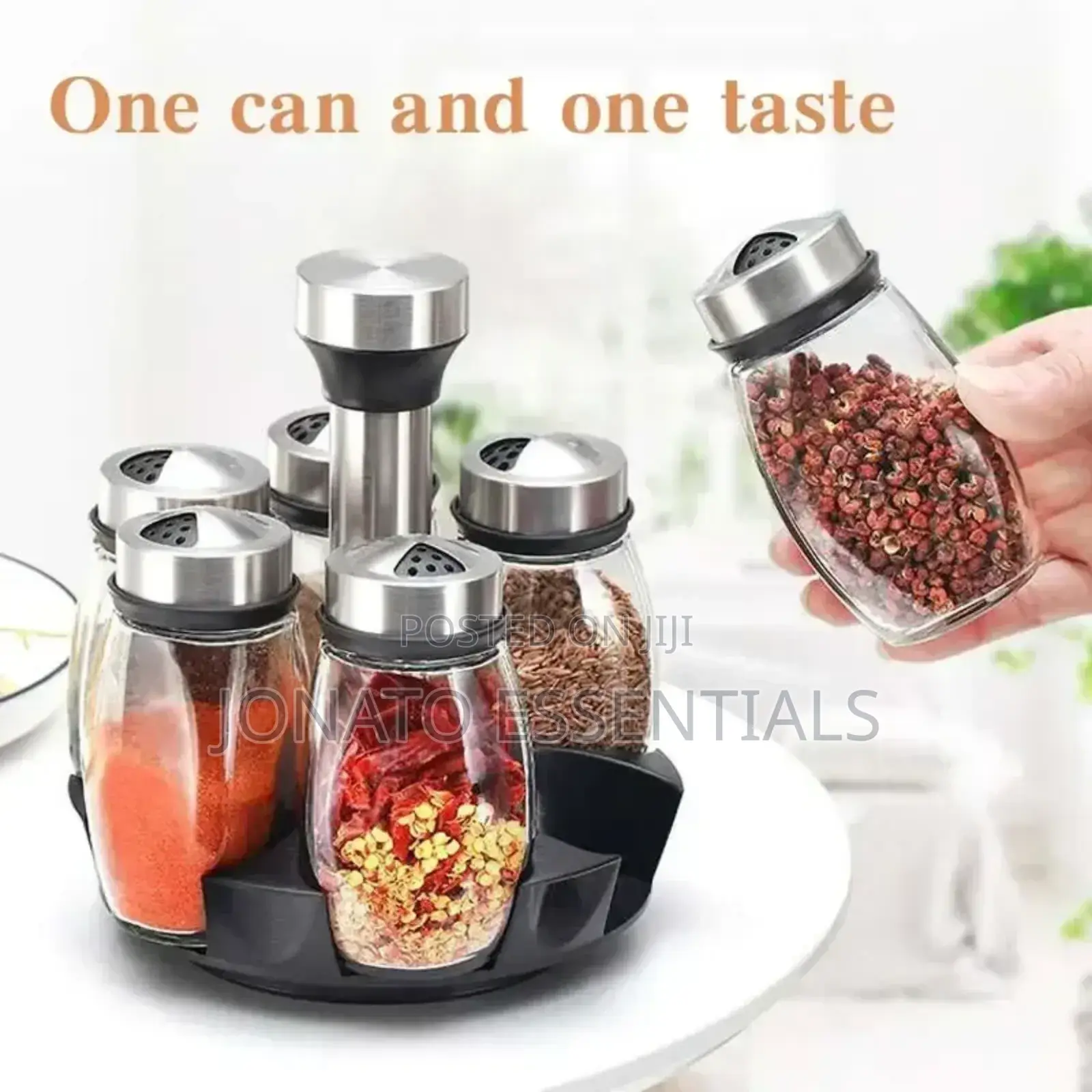 Rotating Spice Rack Set - 6 Glass Jars