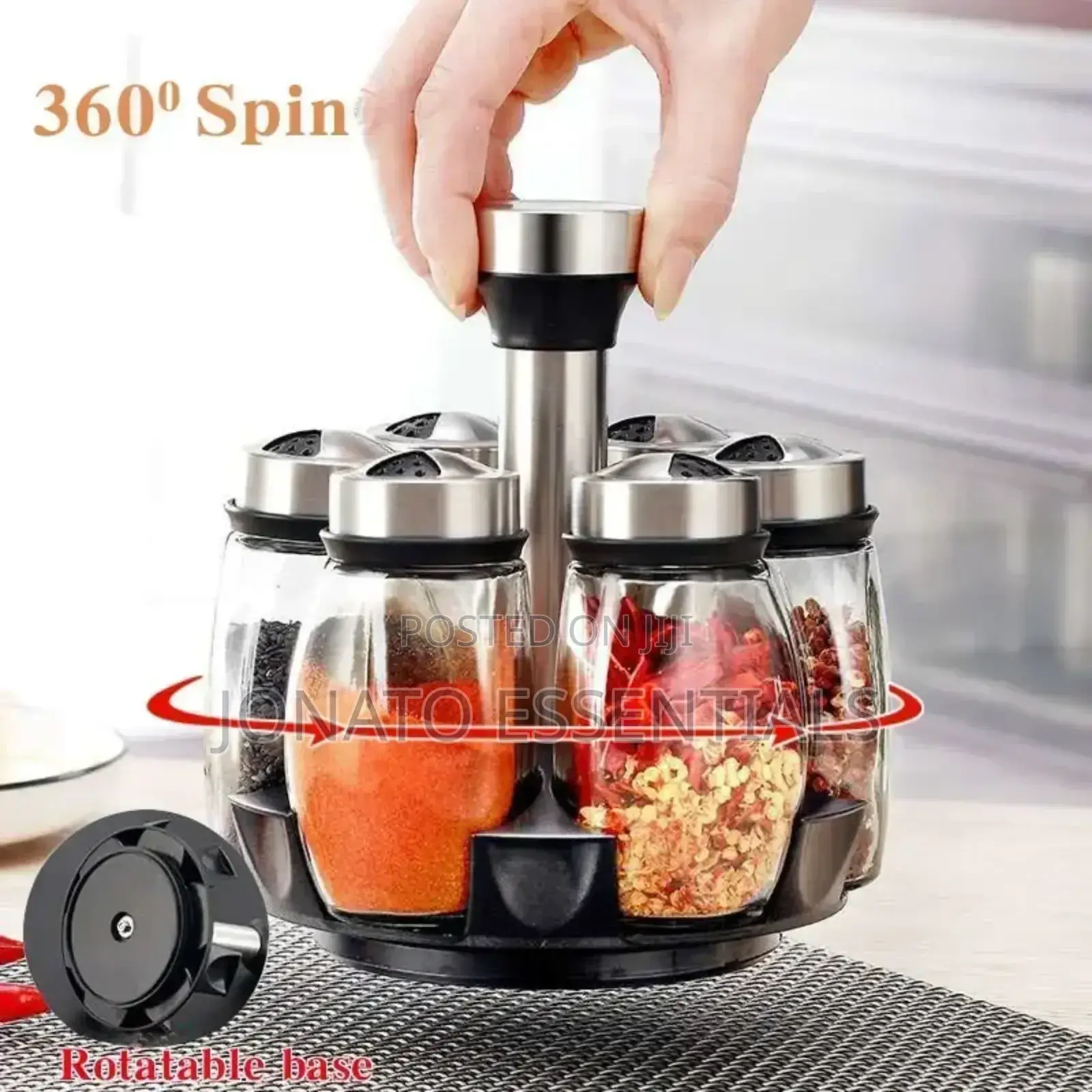 Rotating Spice Rack Set - 6 Glass Jars