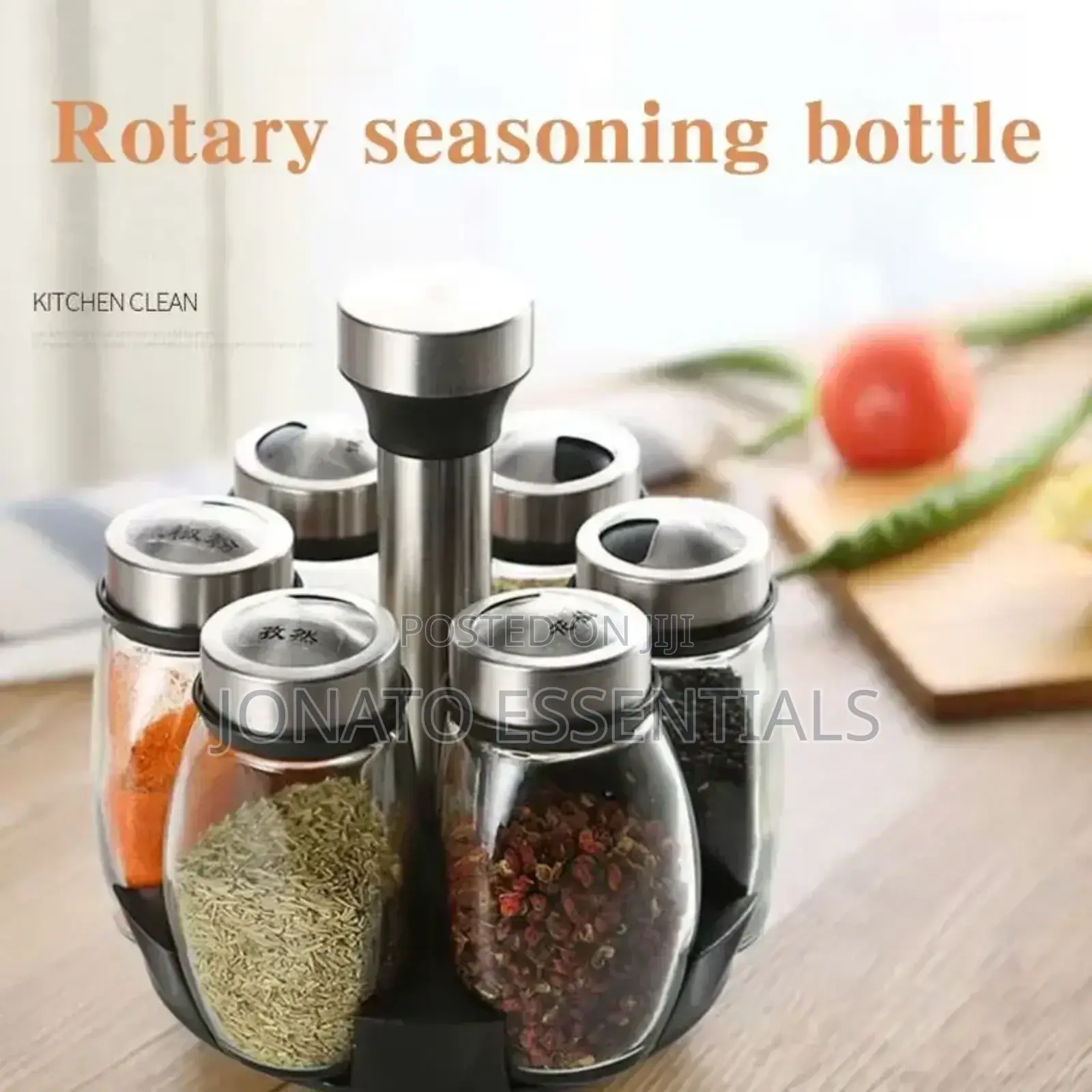 Rotating Spice Rack Set - 6 Glass Jars