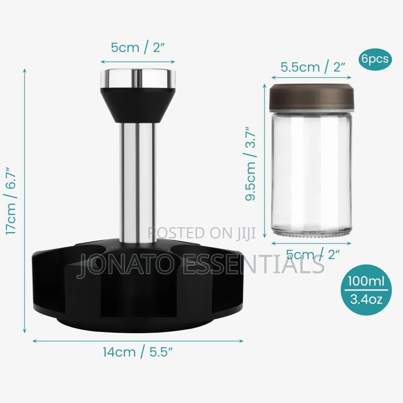Rotating Spice Rack Set - 6 Glass Jars