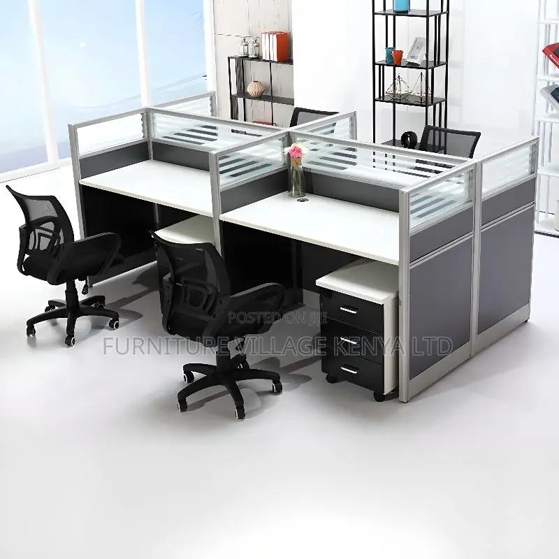 Workstations:4-Seater Office Gray White Office Workstation