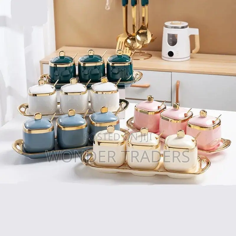 Ceramic Seasoning Jar Set Color Green, White