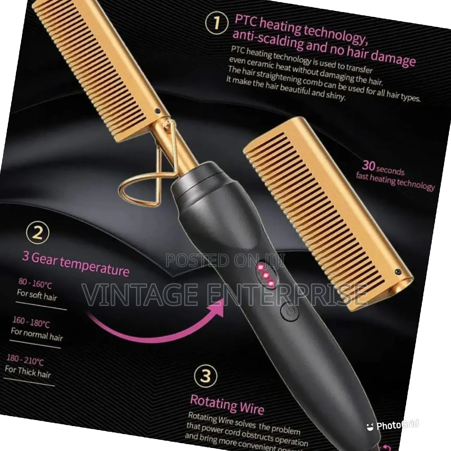 Gold Professional Ceramic Hot Press Comb