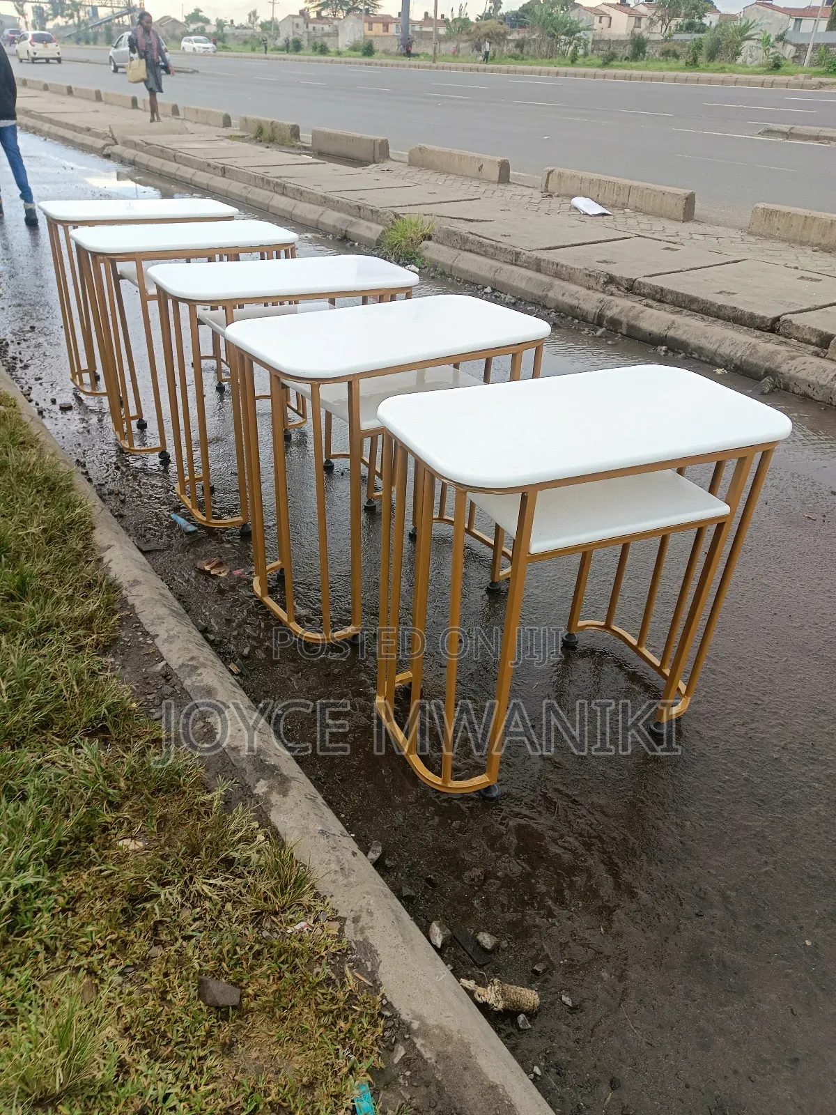 Manicure Tables, White Marble and Gold 