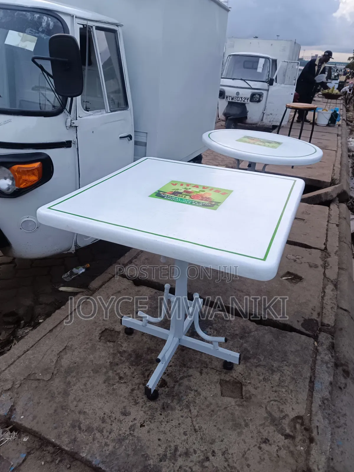 Square Hotel or Restaurant Table, White and Green 