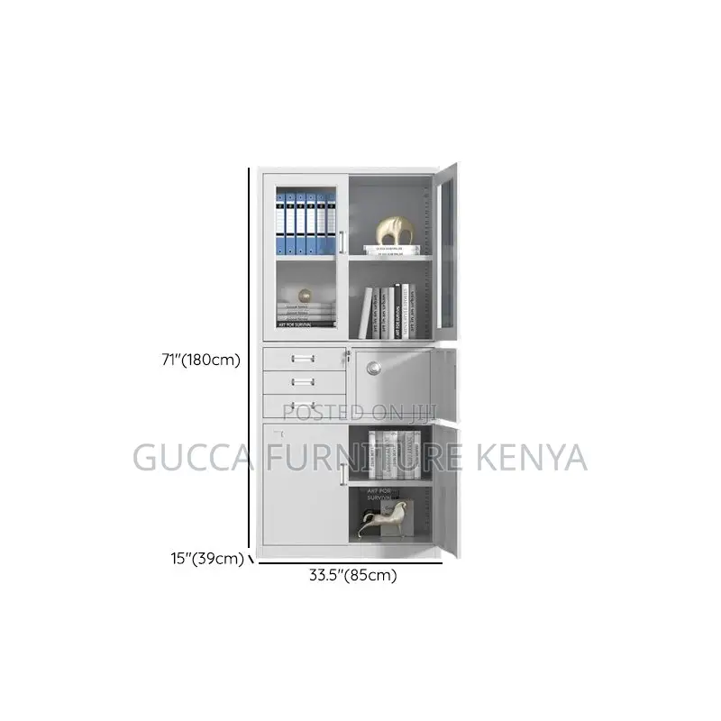 Cabinets:Light Gray Multi-Bin Storage Cabinet With Safe