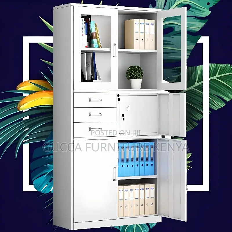 Cabinets:Light Gray Multi-Bin Storage Cabinet With Safe