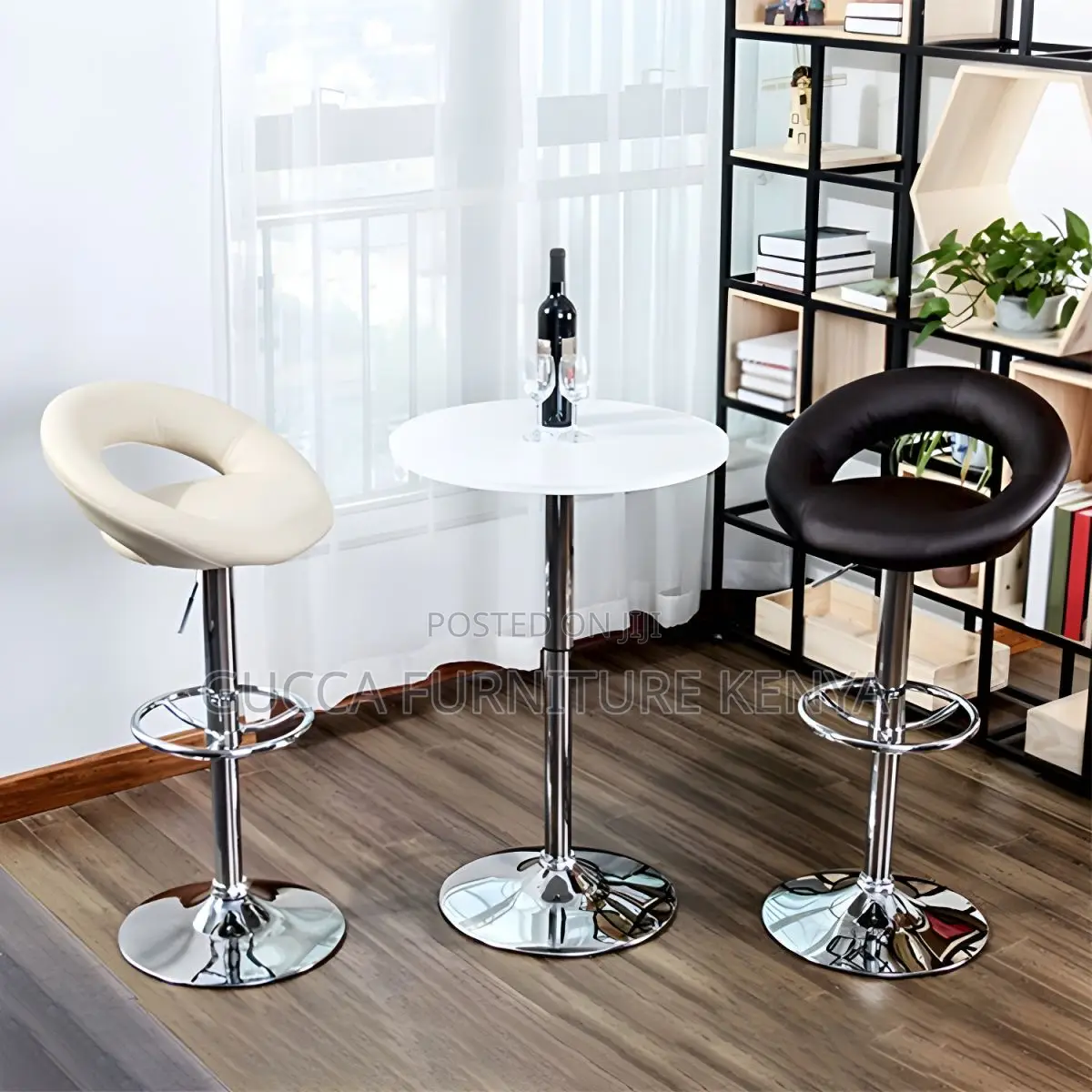 Home Chairs: Silver Round Leather Modern Office Bar Stool