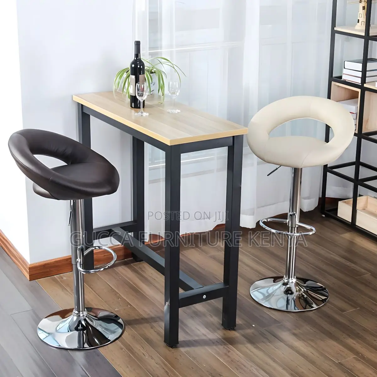 Home Chairs: Silver Round Leather Modern Office Bar Stool