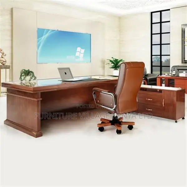 Office Tables:180cm Leadership Desk Set With Side Storage