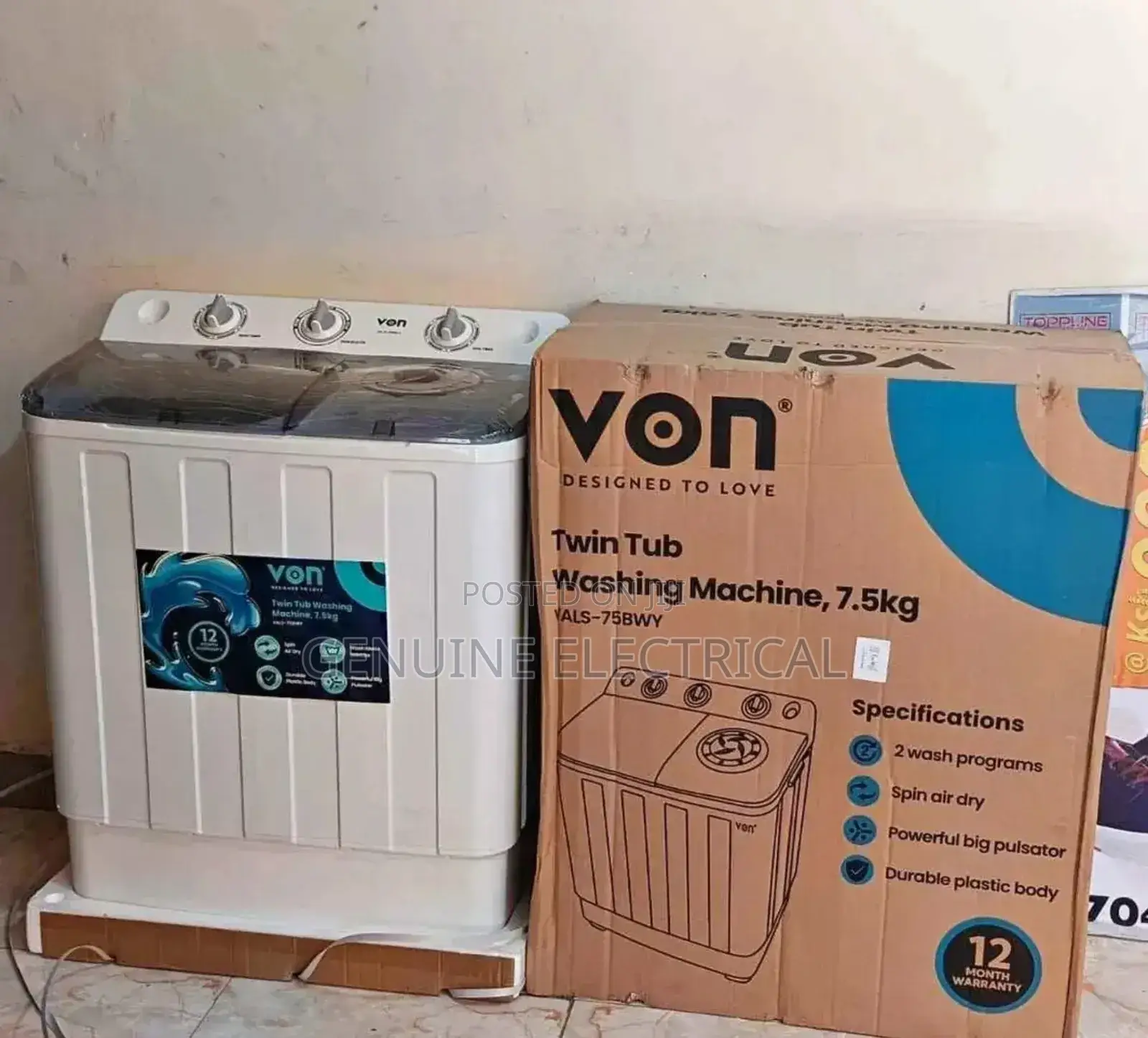 Von 7.5kg Topload Washing Machine. Semi-Automatic