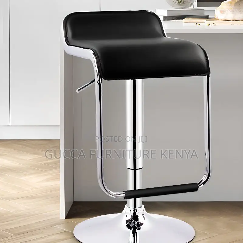 Home Chairs: Adjustable Black Calfskin Bucket Bistro Stool