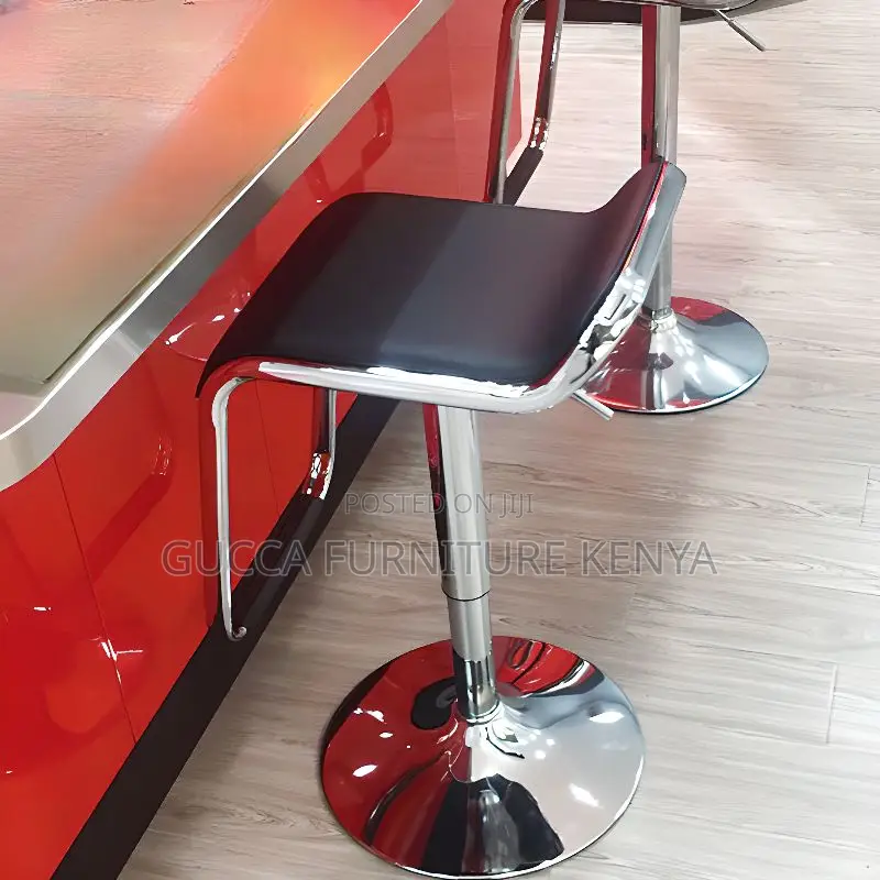 Home Chairs: Adjustable Black Calfskin Bucket Bistro Stool