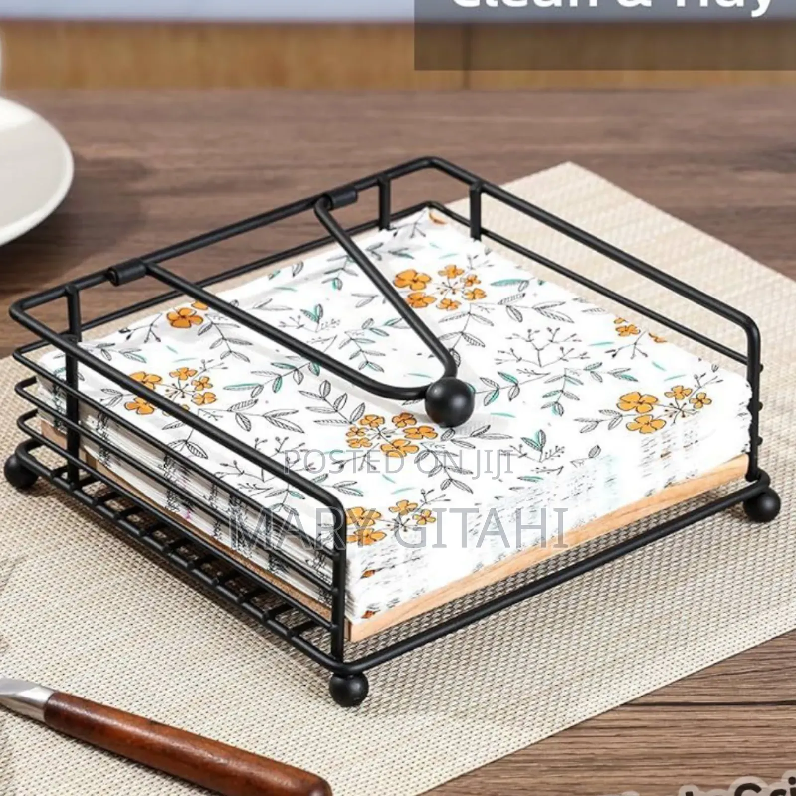 Luxury Metallic Serviette Holder, Coloured Black