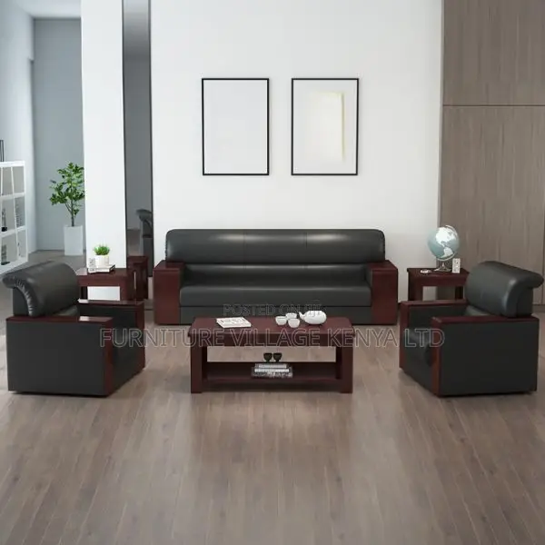 Office Sofas:Modern 5-Seater Synthetic Leather Office Couch