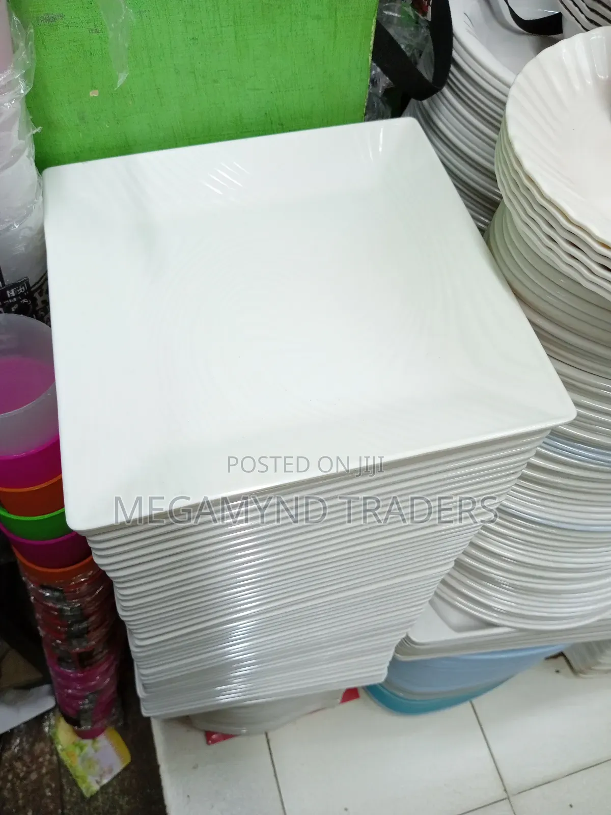 12pc Melamine Square Dinner/Dinner Plate White