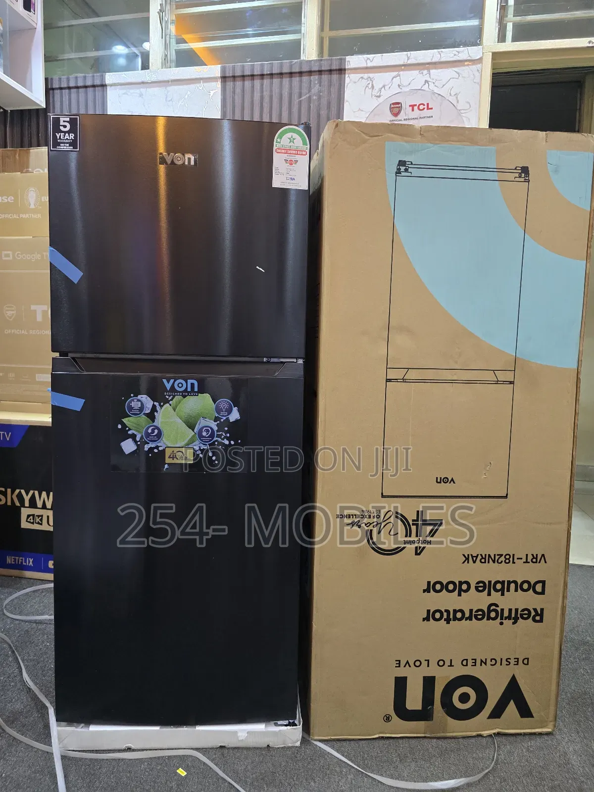 Von VRT-182nrak Double Door Fridge - 181l, Dark Inox