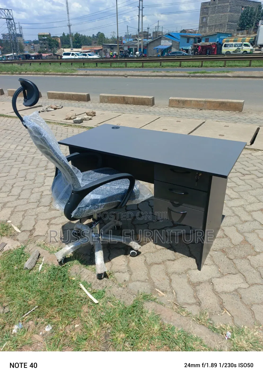 Offer Grey Study Table and Headrest Office Chair