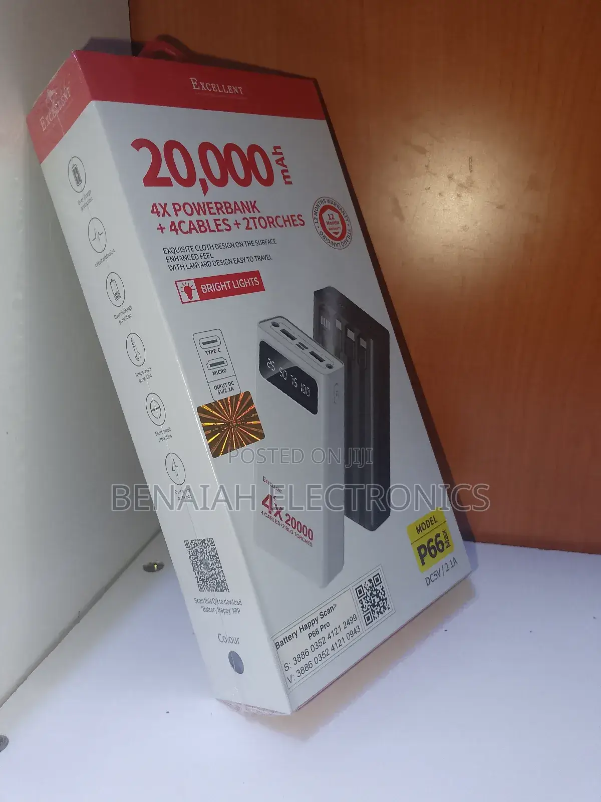Excellent Powerbank 20000 Mah ,4 Cables, Portable, Efficient