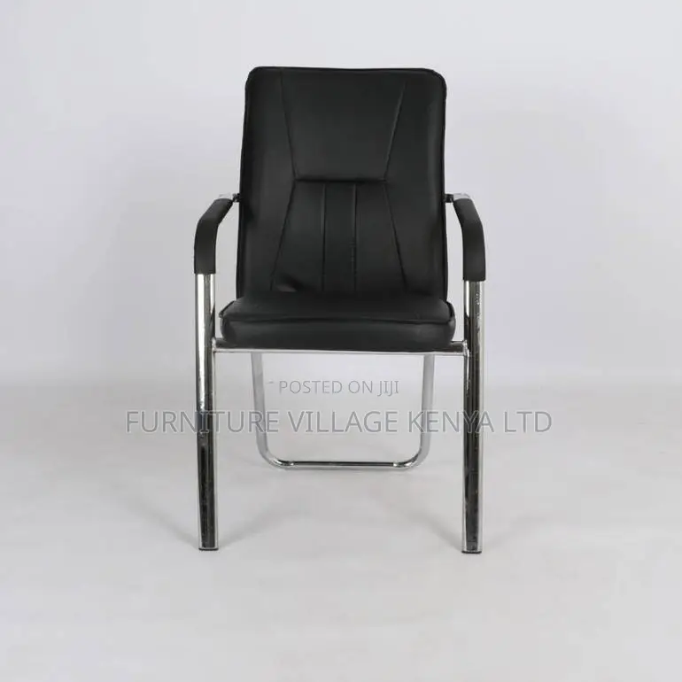 Office Chairs:Fixed Arm Chrome Low-Back Leather Desk Chair