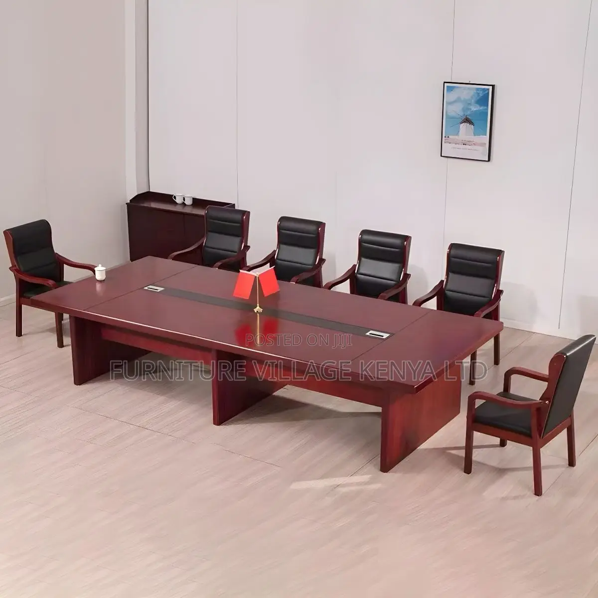 Boardroom Tables: Large Red Wood Boardroom Table – 3 Meters