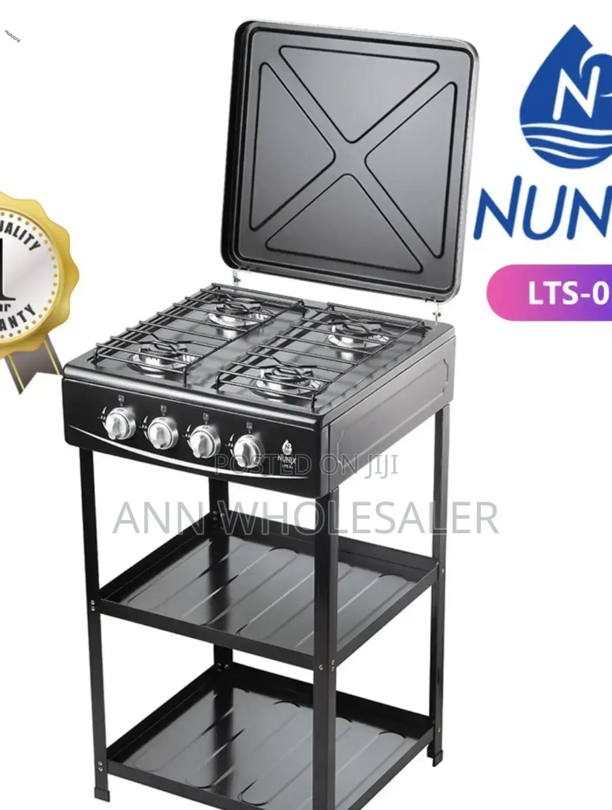 Black With Shelves Full Gas Cooker Nunix LTS-07