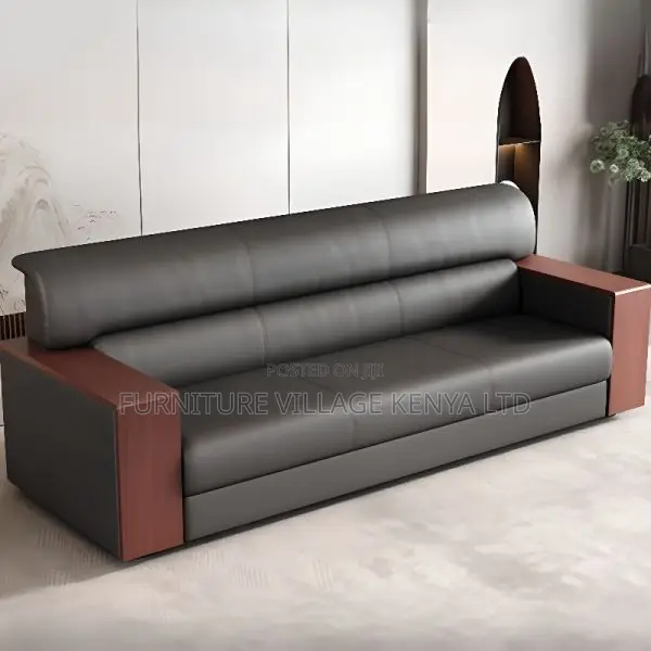 Sofa Set: 5-Seater Sleek Wood-Framed Office Lounge Seating