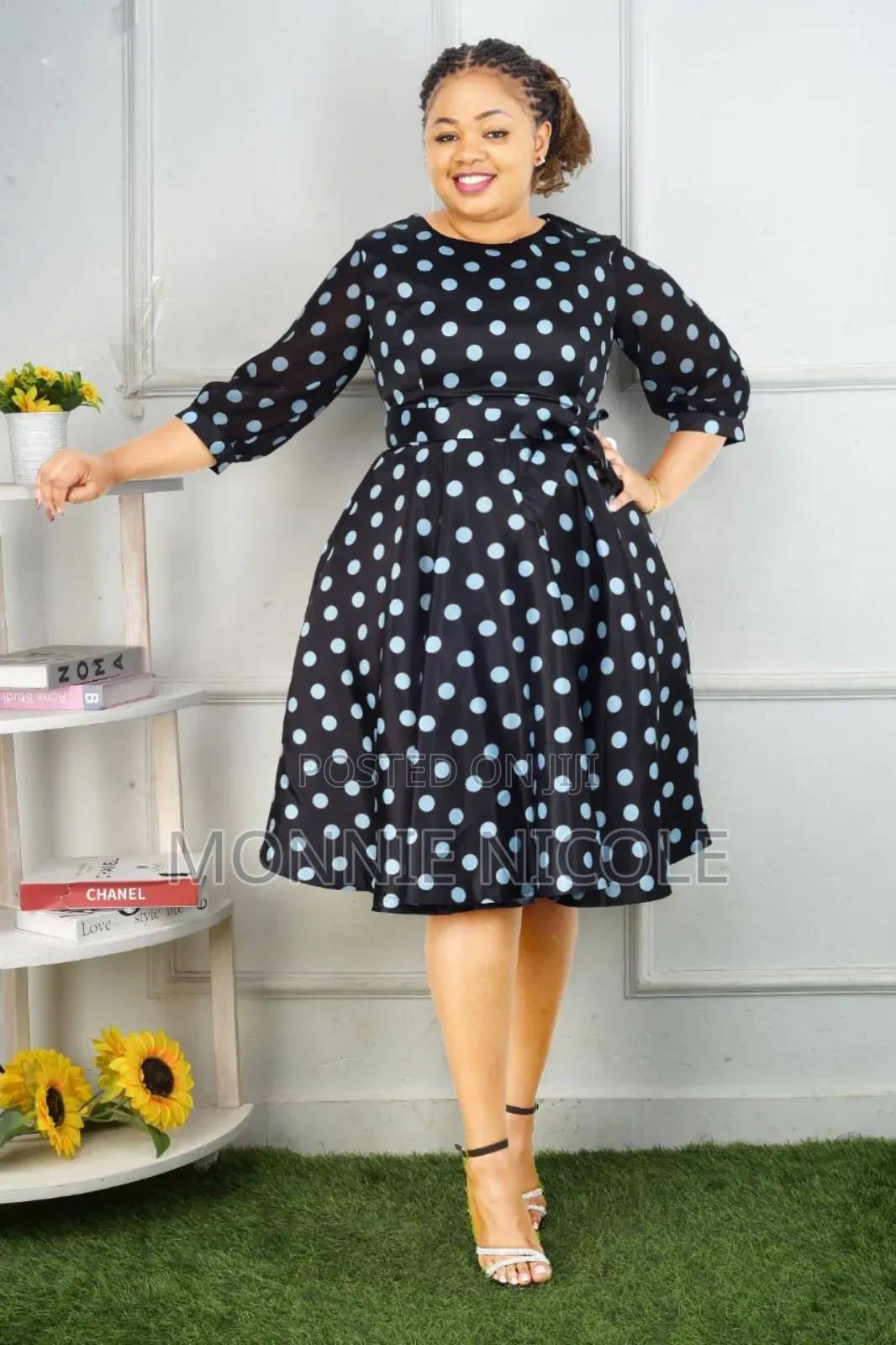 Black White Polkadot Round Dress 