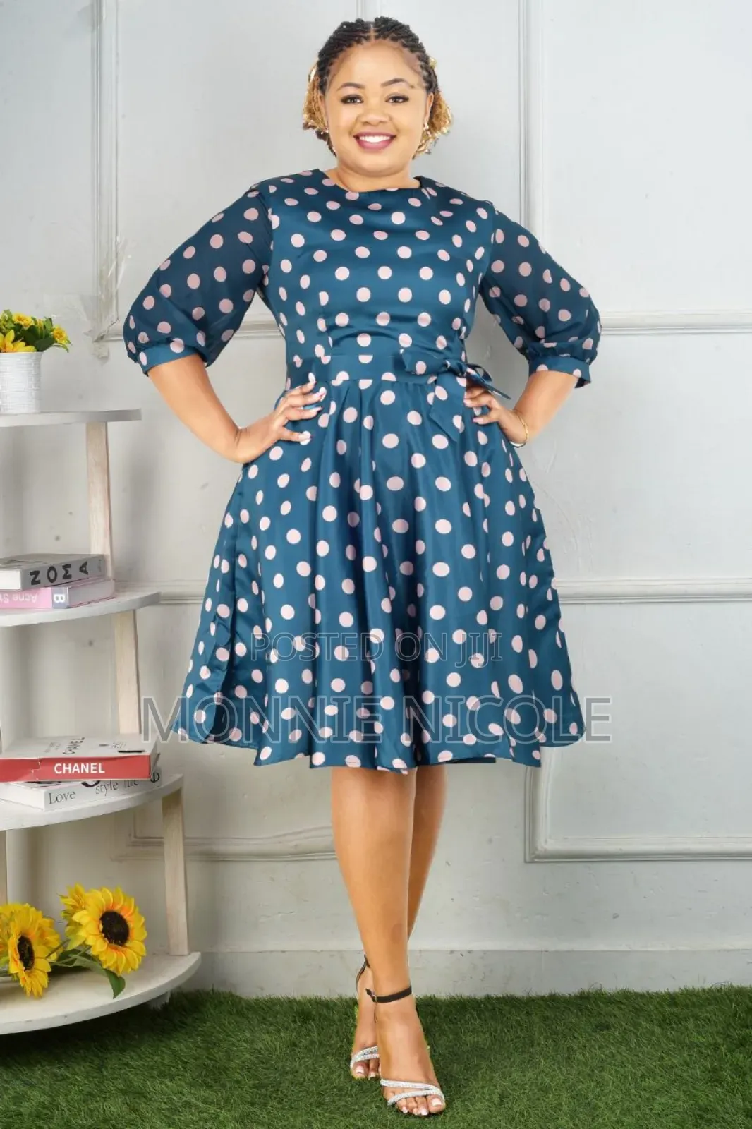 Black White Polkadot Round Dress 