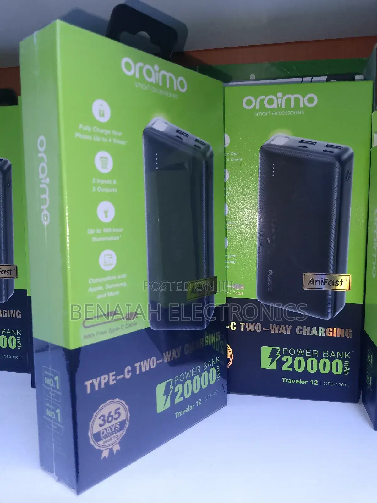 20000 Mah Best Quality Oraimo Powerbank. Free Type C Cable