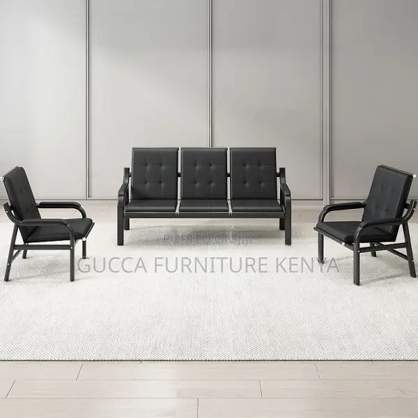 Sofas: 5-Seater Black Pleather Sectional Sofa Set