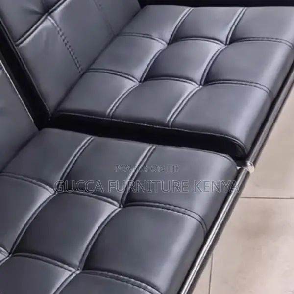 Sofas: 5-Seater Black Pleather Sectional Sofa Set